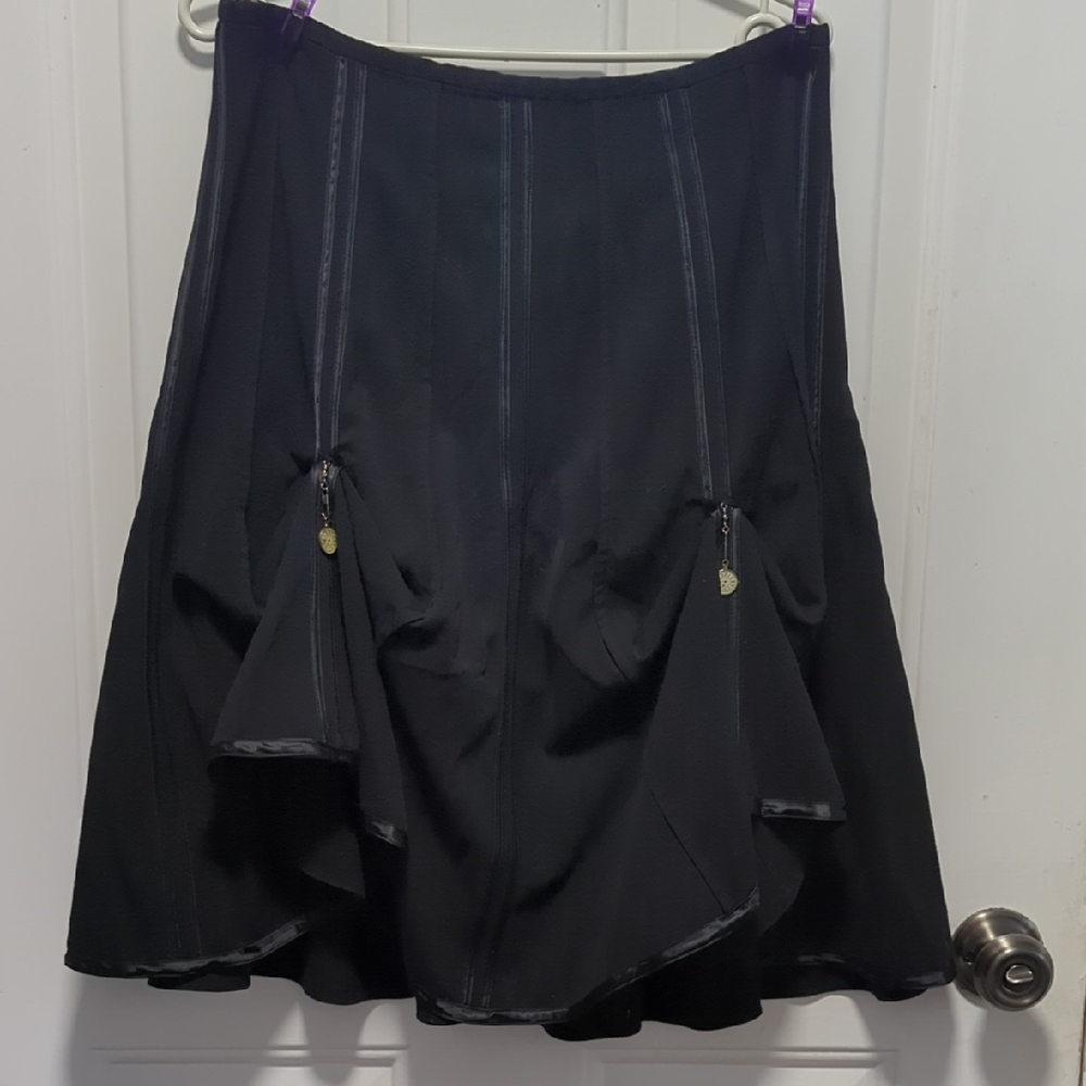 Dalia Black A-Line Skirt with Ruffle Detail